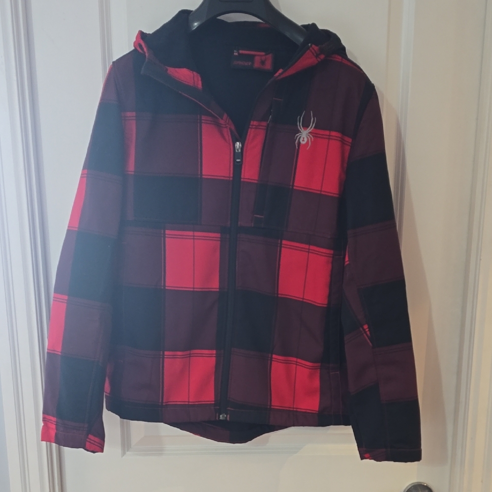 Men's Red and Black Plaid Hoodie